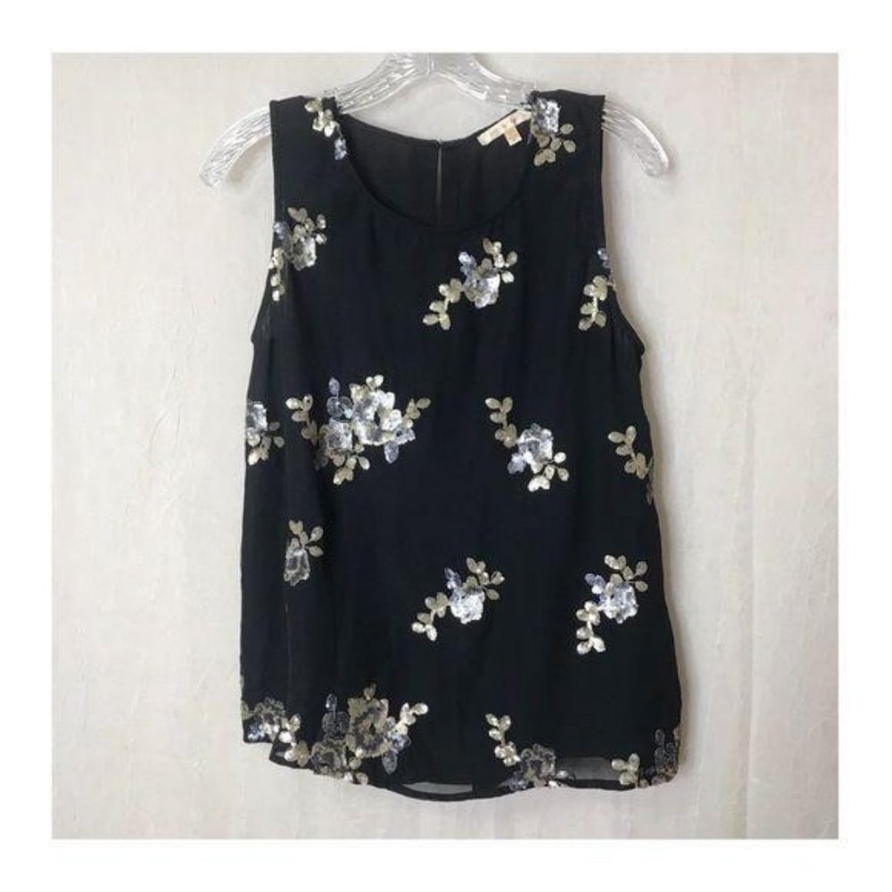 Skies Are Blue Black Small Floral Sequin Top